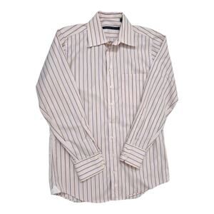 Arnold Brant Men’s Striped Dress Shirt Luxury Cotton Tailored Button-Up Size 15